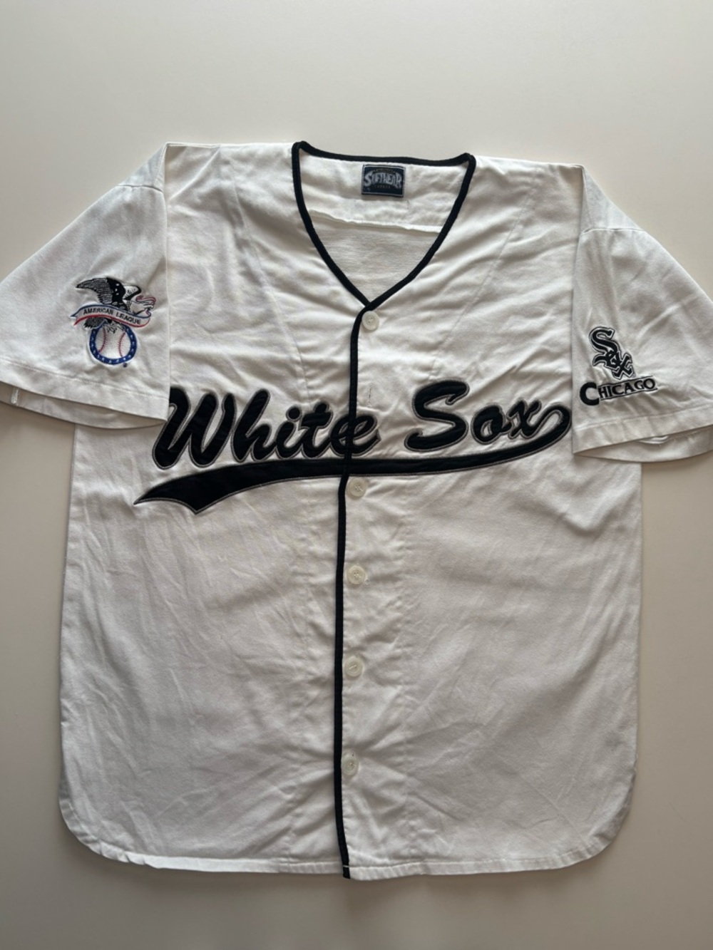 Vintage single stitch Chicago White Sox Men's White Script Button-Up Jersey
